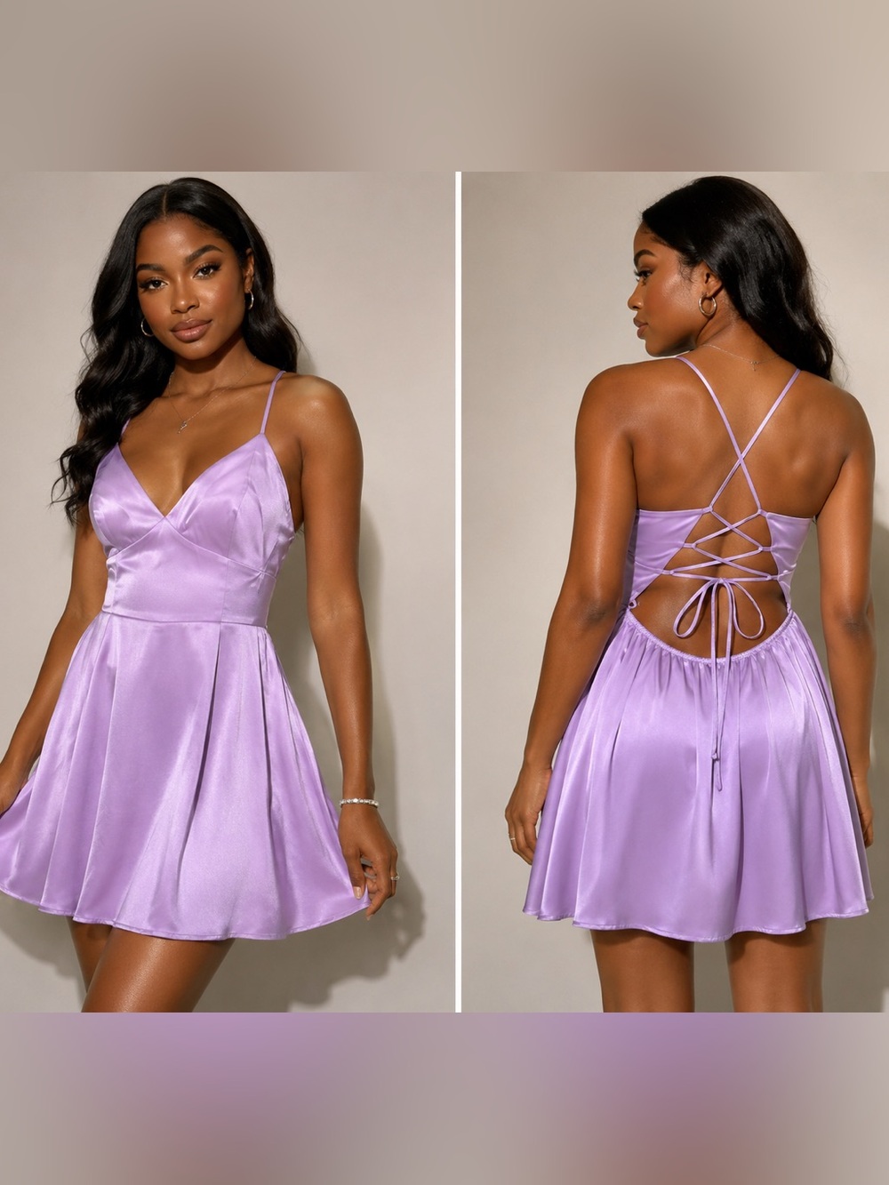 NWT BP. Lavender Satin Lace-Up Open Back Mini Dress Size Large